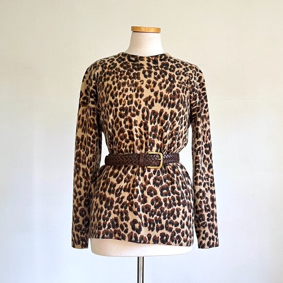 Vintage 80s Magnolia Leopard Animal Print Wool & Angora Crew Neck Sweater - Picture 1 of 6